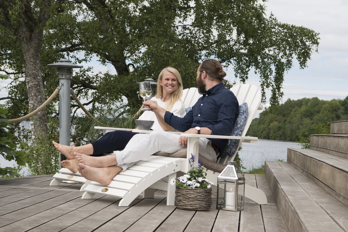 Tennessee Deckchair weiß, Adirondack Stuhl aus Holz mit Fußhocker