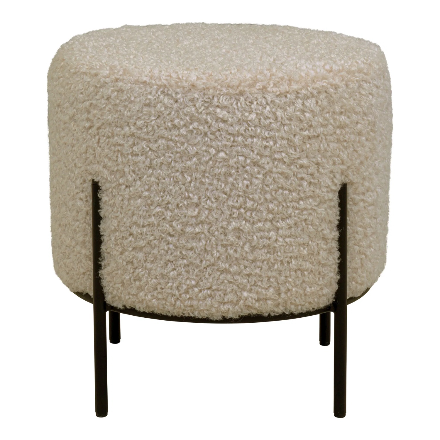 Alford Pouf Kunstf-Lammfell graubraun, Hocker  Ø35,5x37 cm mit schwarzen Beinen