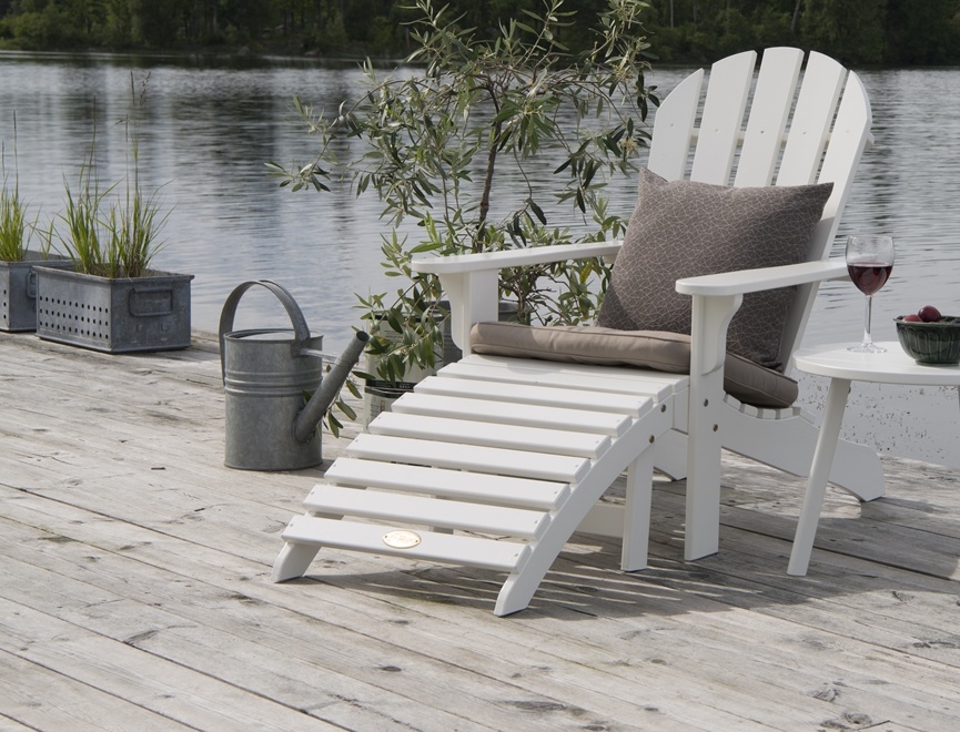 Tennessee Deckchair weiß, Adirondack Stuhl aus Holz mit Fußhocker