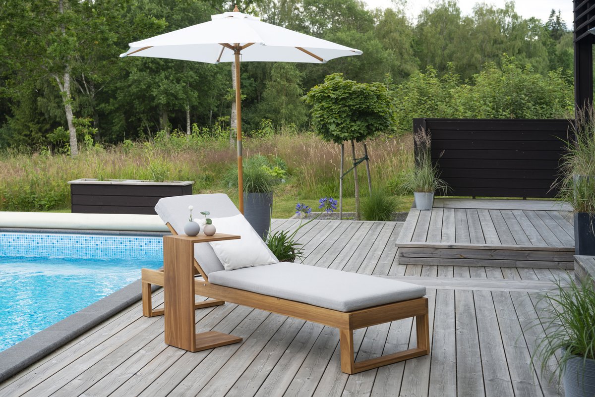 Himmelsnäs Teak-Sonnenliege mit Auflage beige, verstellbar