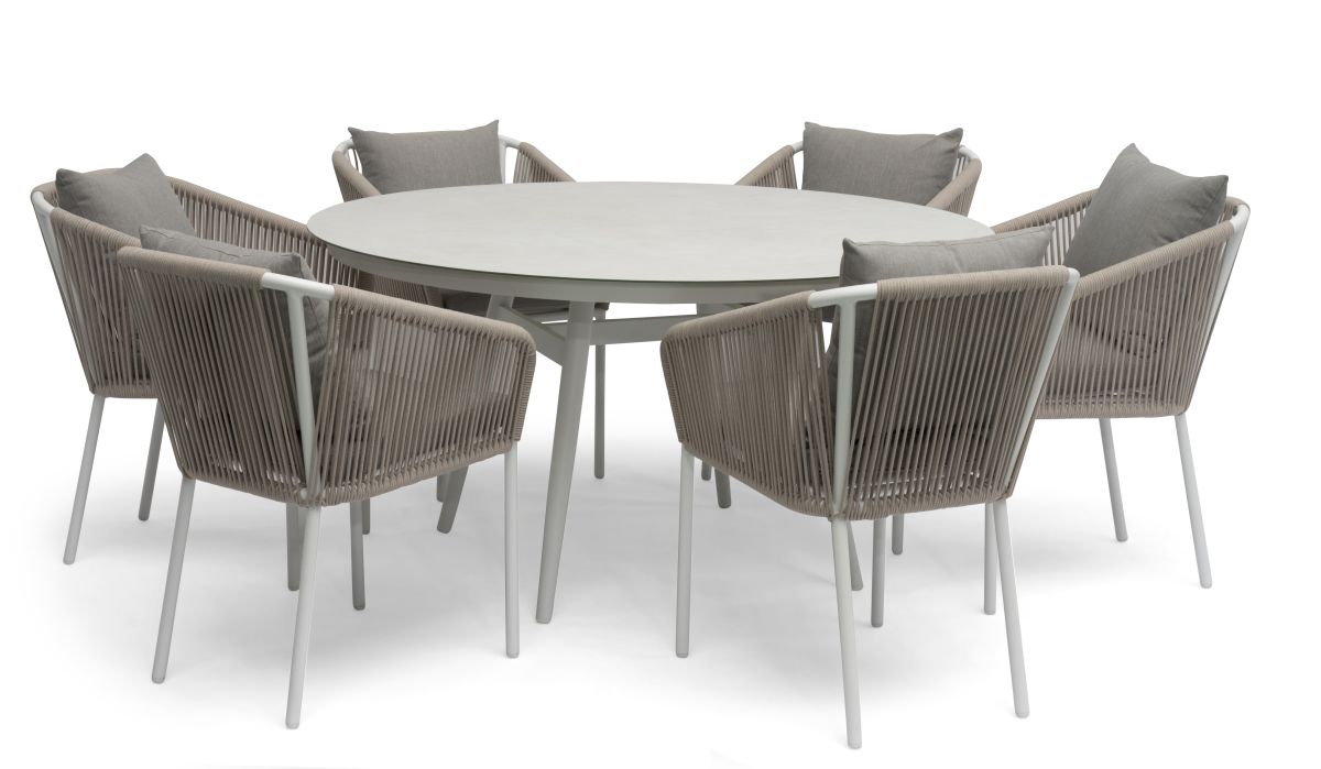 Lersund Dining Chair Alu weiß/Olefin beige mit Kissen, Hillerstorp