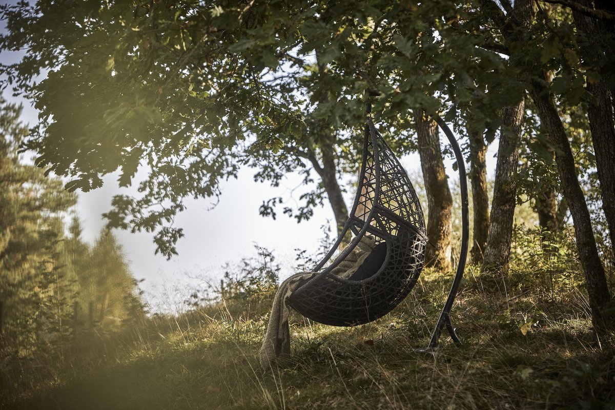 Droppen Hängesessel grau mit Gestell und Kissen