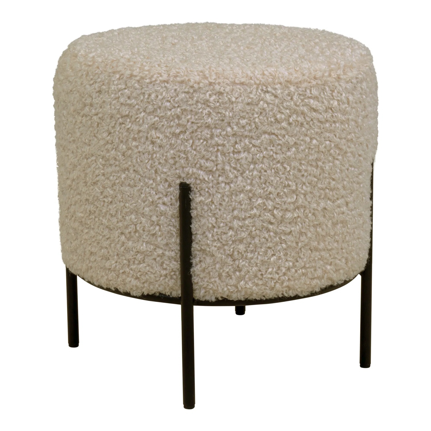 Alford Pouf Kunstf-Lammfell graubraun, Hocker  Ø35,5x37 cm mit schwarzen Beinen