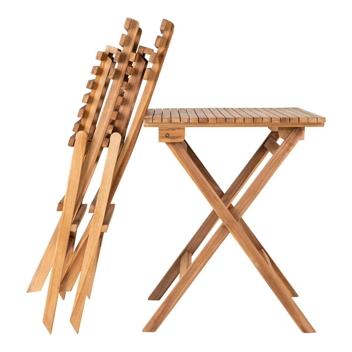 Cuenca Café Bistromöbel-Set aus Teak, 2 Stühle und 1 Tisch, klappbar